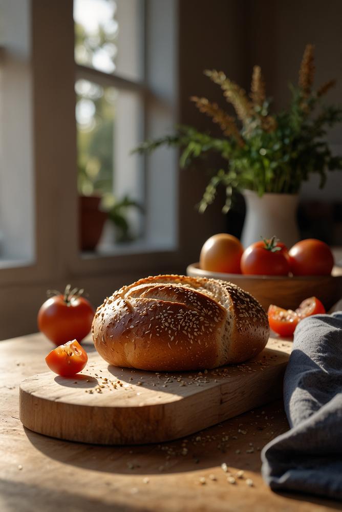 Familie formt frische Broetchen beim Fruehlingsbrunch